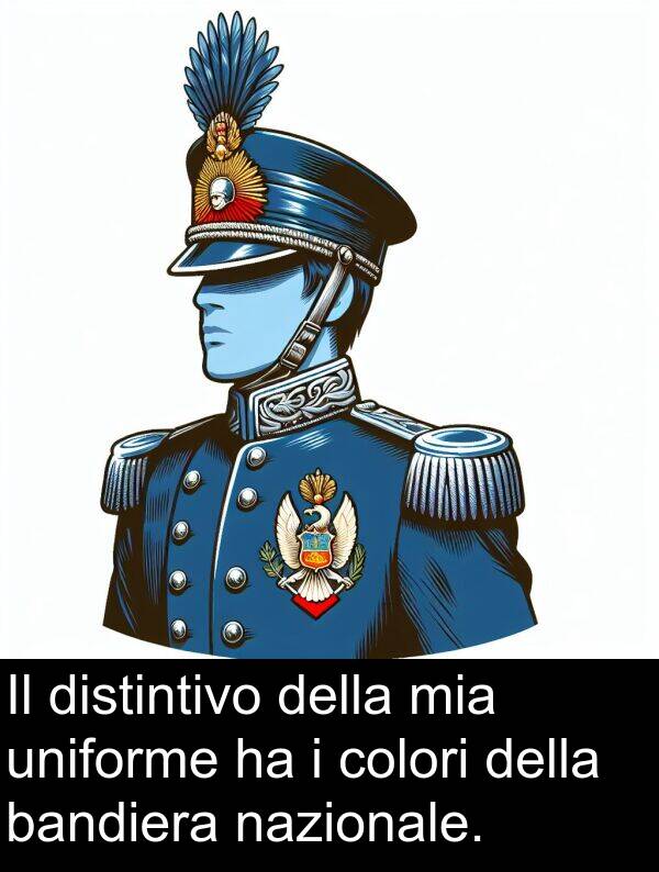 colori: Il distintivo della mia uniforme ha i colori della bandiera nazionale.
