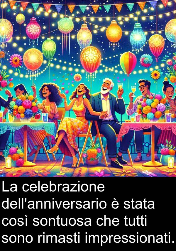 rimasti: La celebrazione dell'anniversario è stata così sontuosa che tutti sono rimasti impressionati.