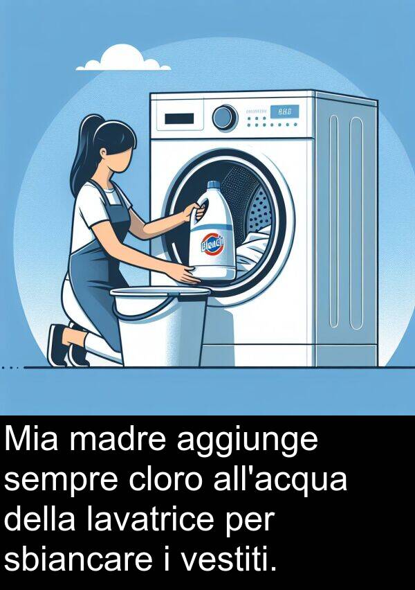 lavatrice: Mia madre aggiunge sempre cloro all'acqua della lavatrice per sbiancare i vestiti.