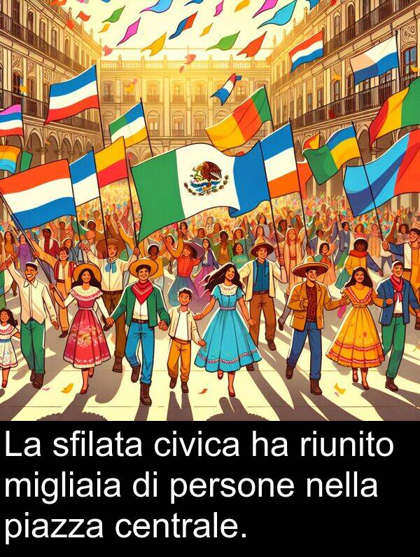 piazza: La sfilata civica ha riunito migliaia di persone nella piazza centrale.