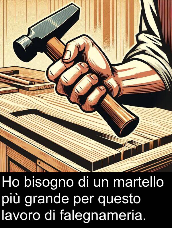 lavoro: Ho bisogno di un martello più grande per questo lavoro di falegnameria.