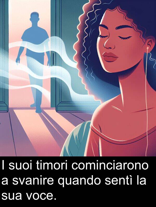 suoi: I suoi timori cominciarono a svanire quando sentì la sua voce.