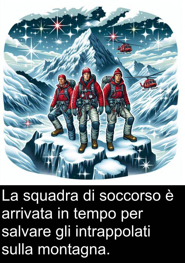 squadra: La squadra di soccorso è arrivata in tempo per salvare gli intrappolati sulla montagna.