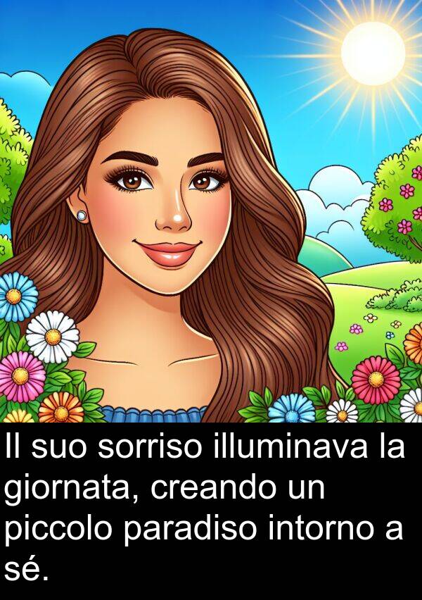 giornata: Il suo sorriso illuminava la giornata, creando un piccolo paradiso intorno a sé.