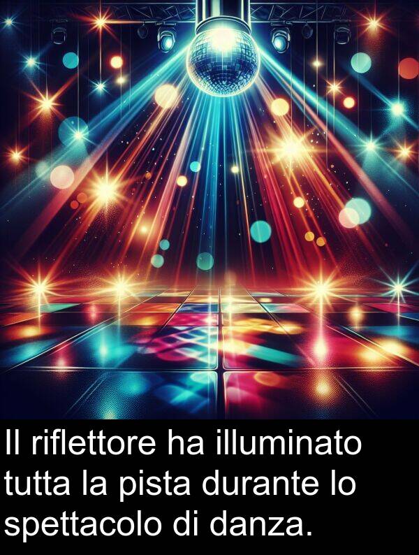 spettacolo: Il riflettore ha illuminato tutta la pista durante lo spettacolo di danza.