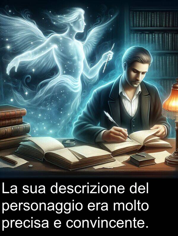 convincente: La sua descrizione del personaggio era molto precisa e convincente.