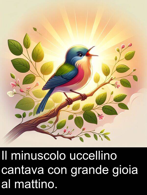 uccellino: Il minuscolo uccellino cantava con grande gioia al mattino.