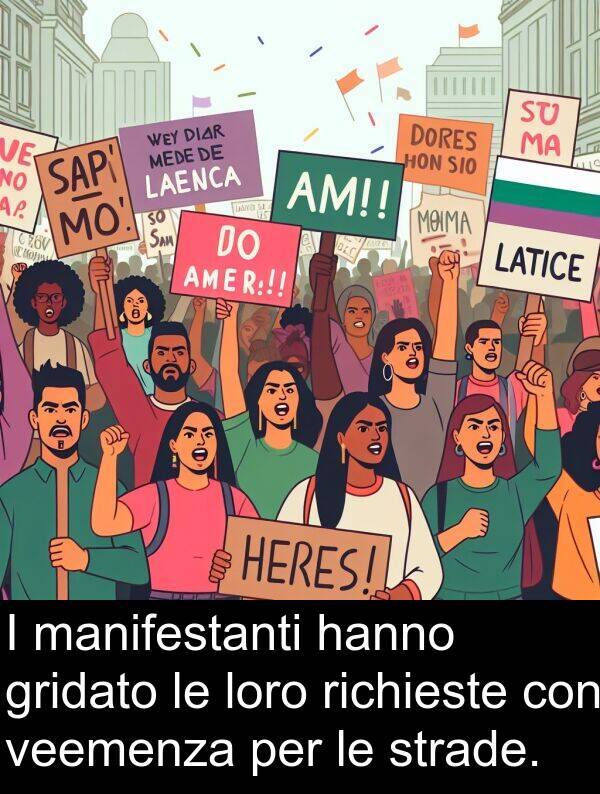 loro: I manifestanti hanno gridato le loro richieste con veemenza per le strade.