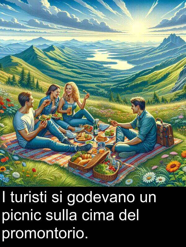 sulla: I turisti si godevano un picnic sulla cima del promontorio.