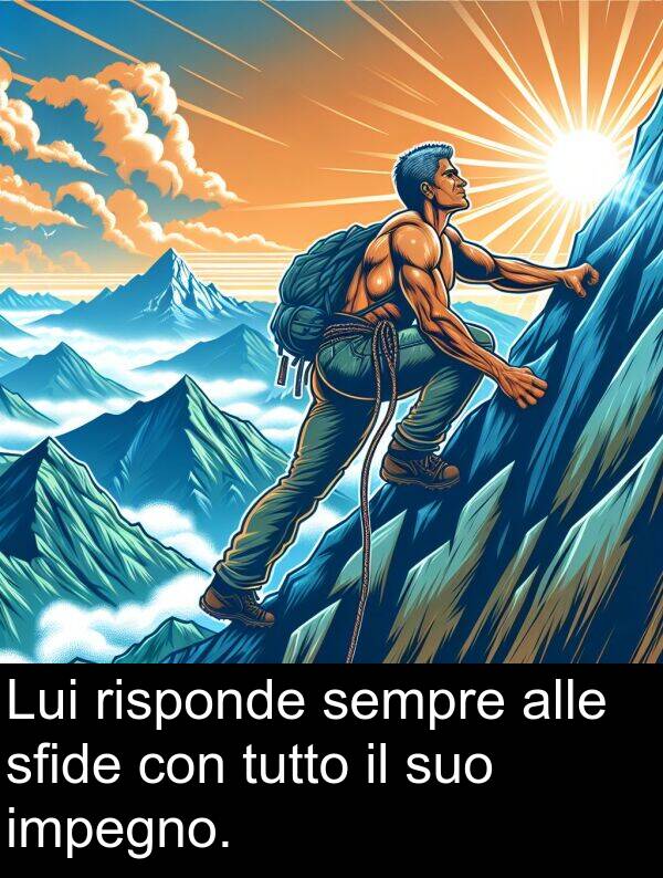 risponde: Lui risponde sempre alle sfide con tutto il suo impegno.
