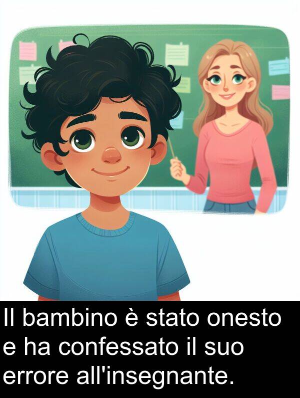 stato: Il bambino è stato onesto e ha confessato il suo errore all'insegnante.