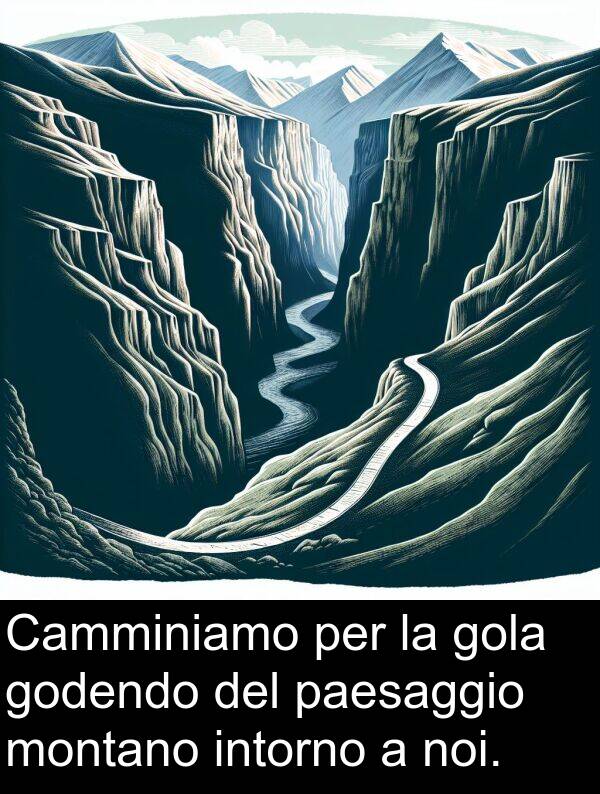 gola: Camminiamo per la gola godendo del paesaggio montano intorno a noi.