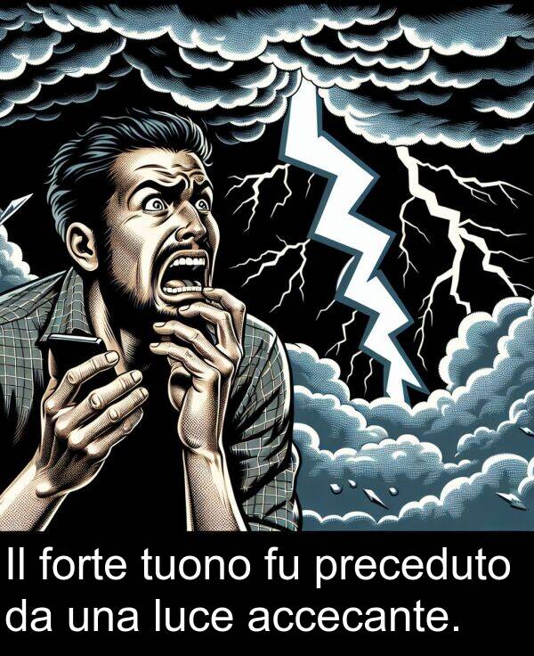 accecante: Il forte tuono fu preceduto da una luce accecante.