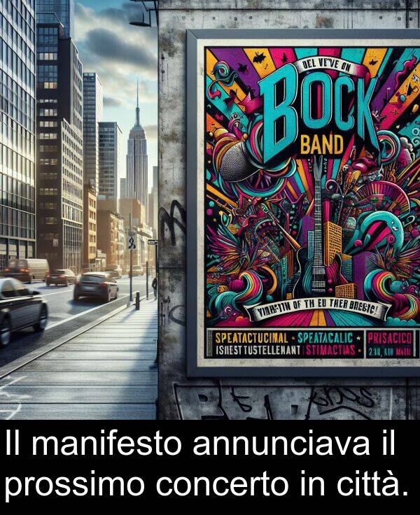 annunciava: Il manifesto annunciava il prossimo concerto in città.