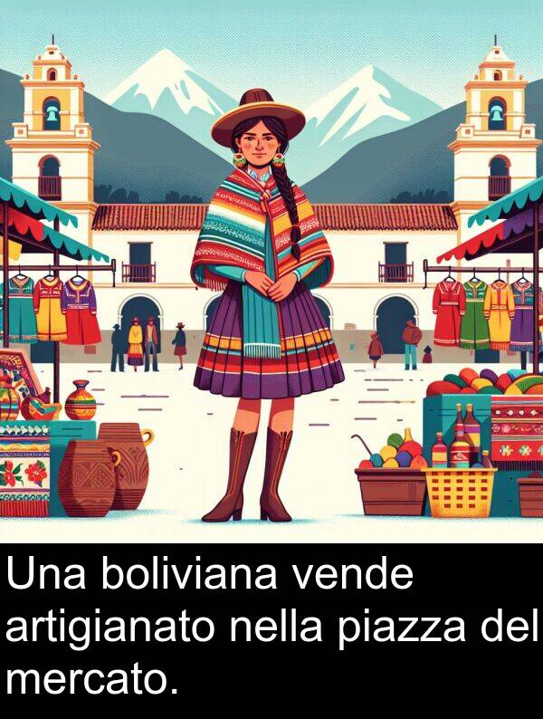 boliviana: Una boliviana vende artigianato nella piazza del mercato.