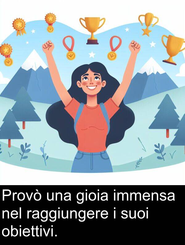 suoi: Provò una gioia immensa nel raggiungere i suoi obiettivi.
