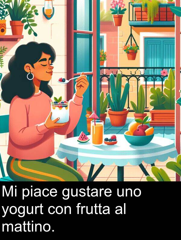yogurt: Mi piace gustare uno yogurt con frutta al mattino.