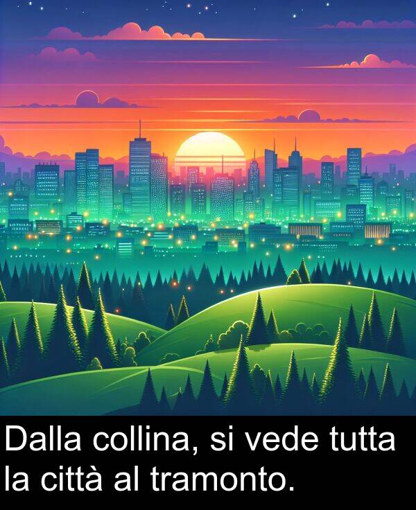 collina: Dalla collina, si vede tutta la città al tramonto.