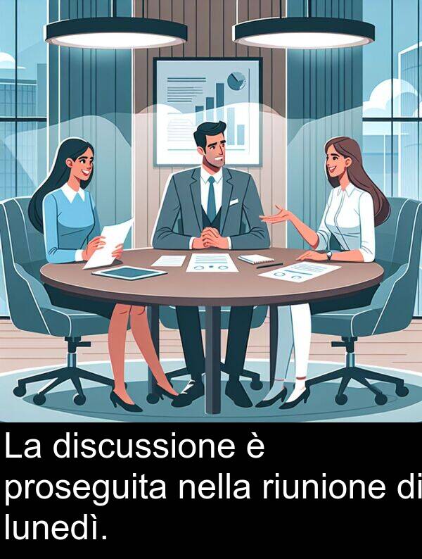 nella: La discussione è proseguita nella riunione di lunedì.