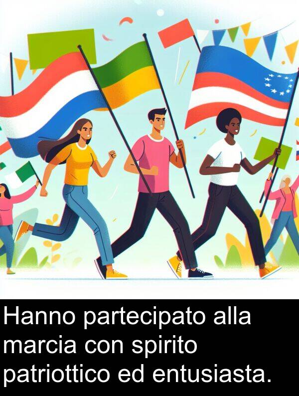 partecipato: Hanno partecipato alla marcia con spirito patriottico ed entusiasta.