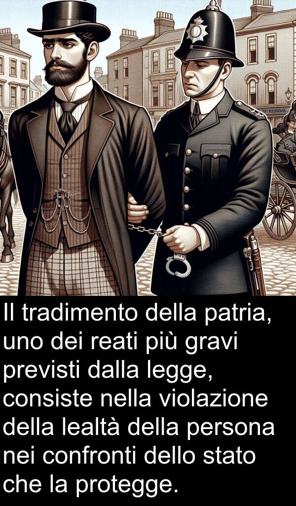 violazione: Il tradimento della patria, uno dei reati più gravi previsti dalla legge, consiste nella violazione della lealtà della persona nei confronti dello stato che la protegge.