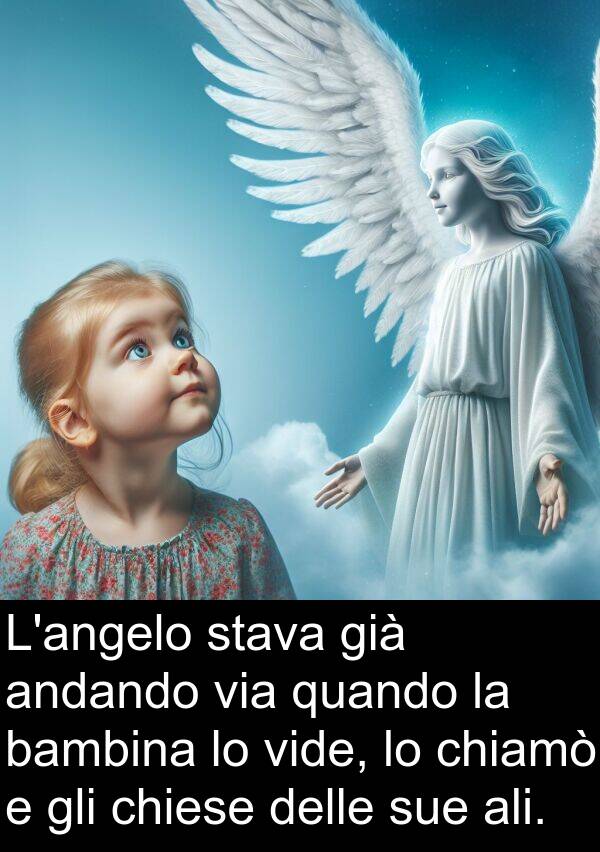 via: L'angelo stava già andando via quando la bambina lo vide, lo chiamò e gli chiese delle sue ali.
