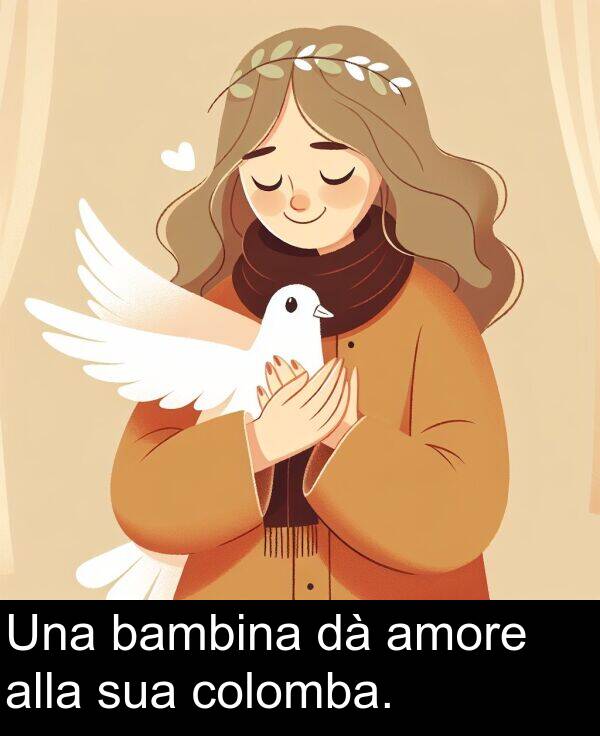 alla: Una bambina dà amore alla sua colomba.