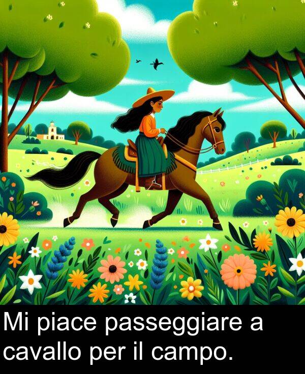 campo: Mi piace passeggiare a cavallo per il campo.