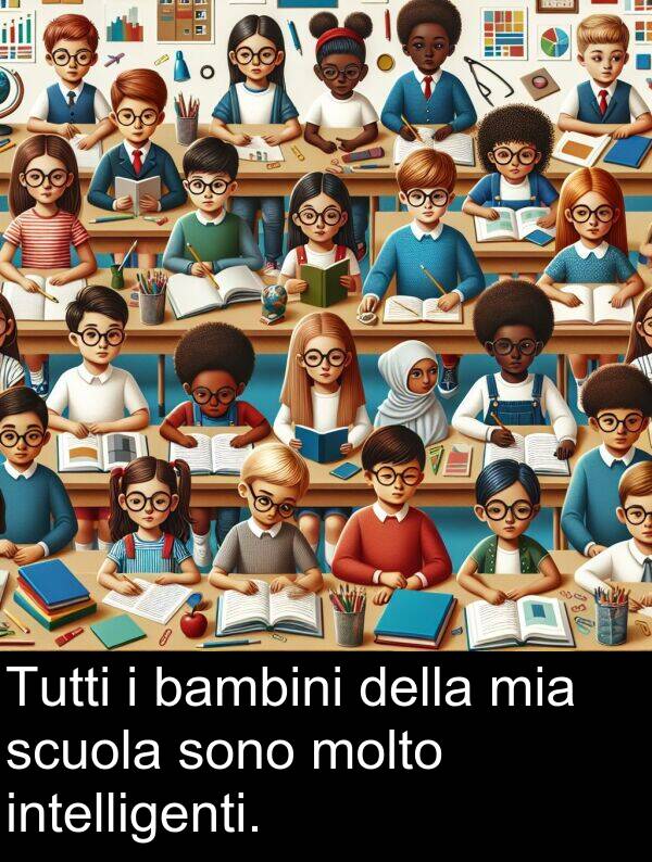 mia: Tutti i bambini della mia scuola sono molto intelligenti.