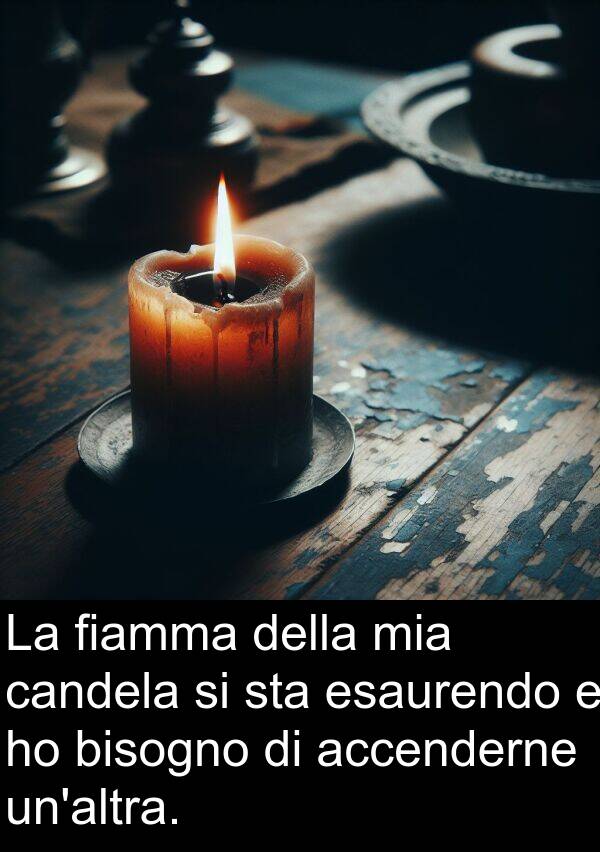 accenderne: La fiamma della mia candela si sta esaurendo e ho bisogno di accenderne un'altra.
