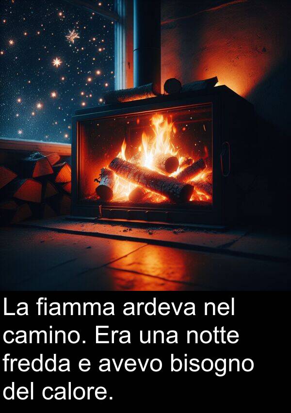 calore: La fiamma ardeva nel camino. Era una notte fredda e avevo bisogno del calore.