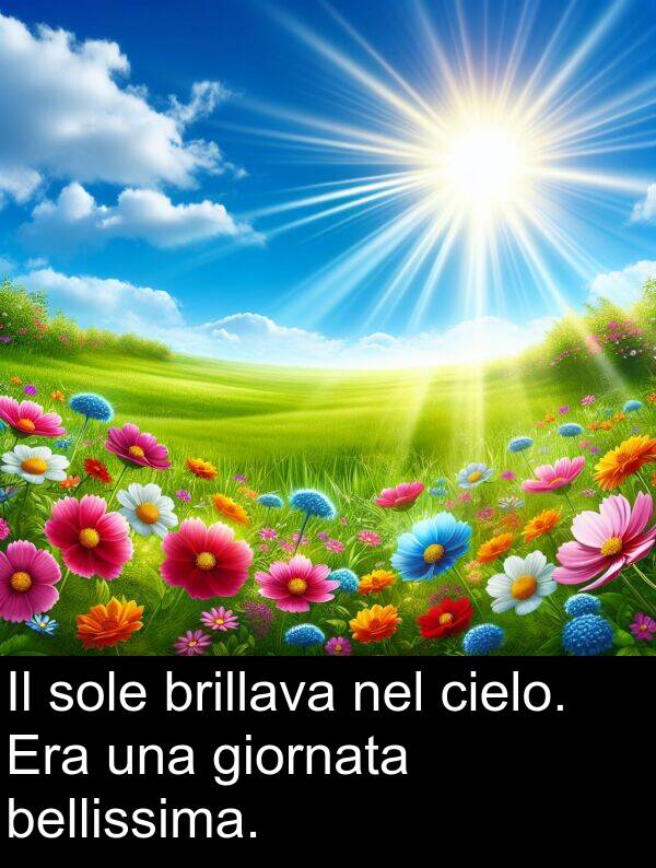 brillava: Il sole brillava nel cielo. Era una giornata bellissima.