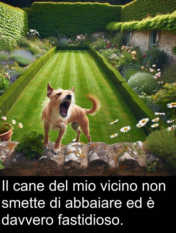 cane: Il cane del mio vicino non smette di abbaiare ed è davvero fastidioso.