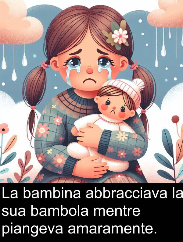amaramente: La bambina abbracciava la sua bambola mentre piangeva amaramente.