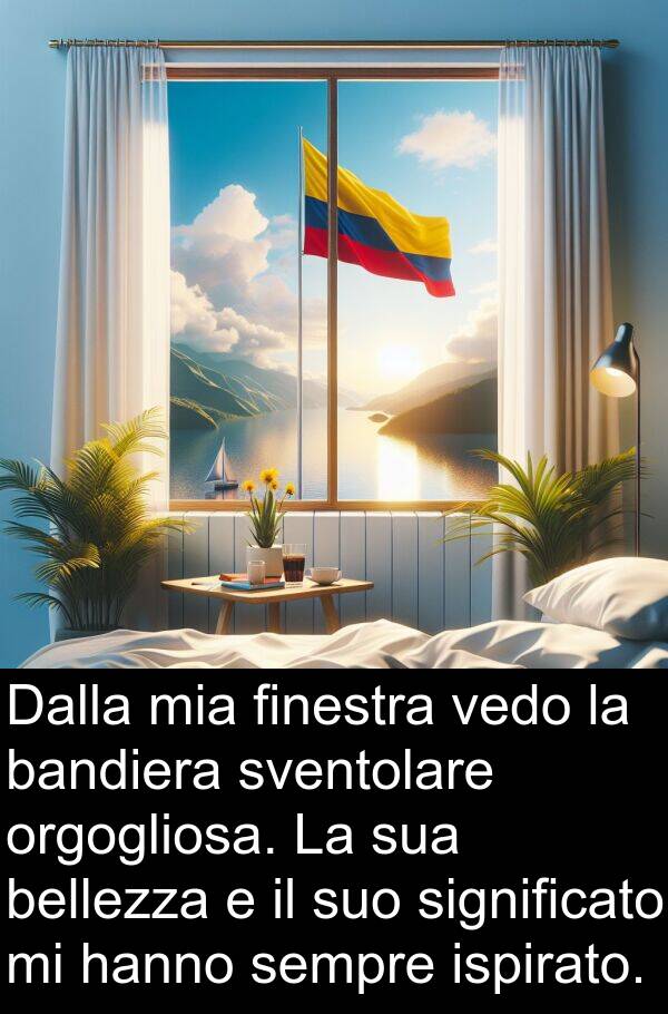 vedo: Dalla mia finestra vedo la bandiera sventolare orgogliosa. La sua bellezza e il suo significato mi hanno sempre ispirato.