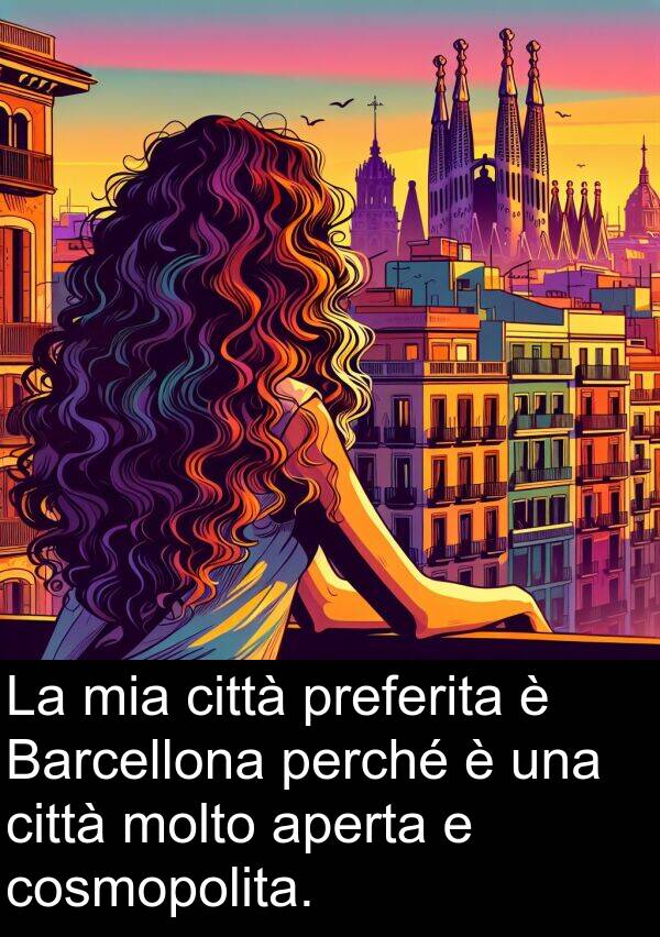 aperta: La mia città preferita è Barcellona perché è una città molto aperta e cosmopolita.