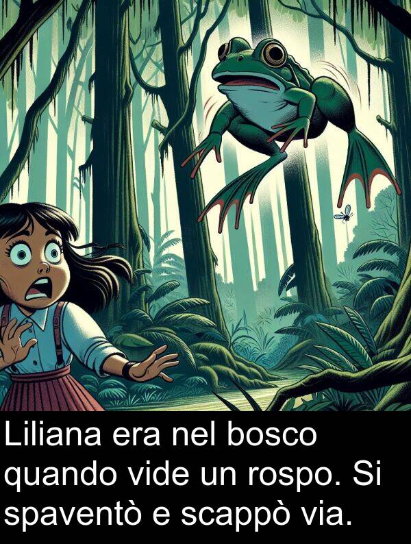 via: Liliana era nel bosco quando vide un rospo. Si spaventò e scappò via.