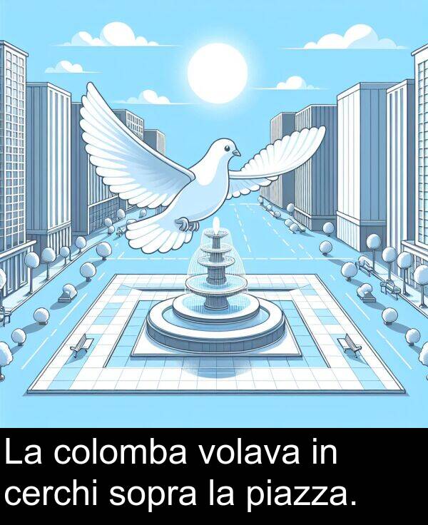 sopra: La colomba volava in cerchi sopra la piazza.