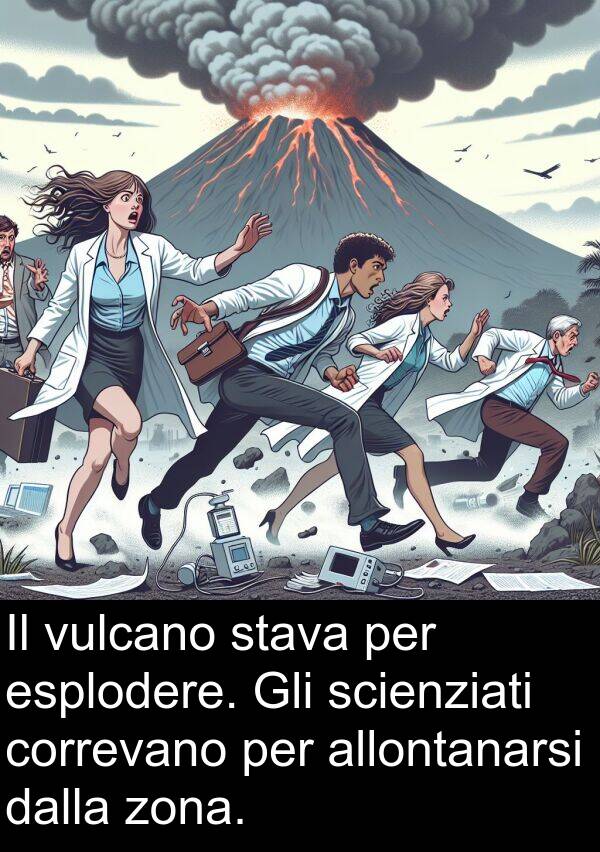 dalla: Il vulcano stava per esplodere. Gli scienziati correvano per allontanarsi dalla zona.