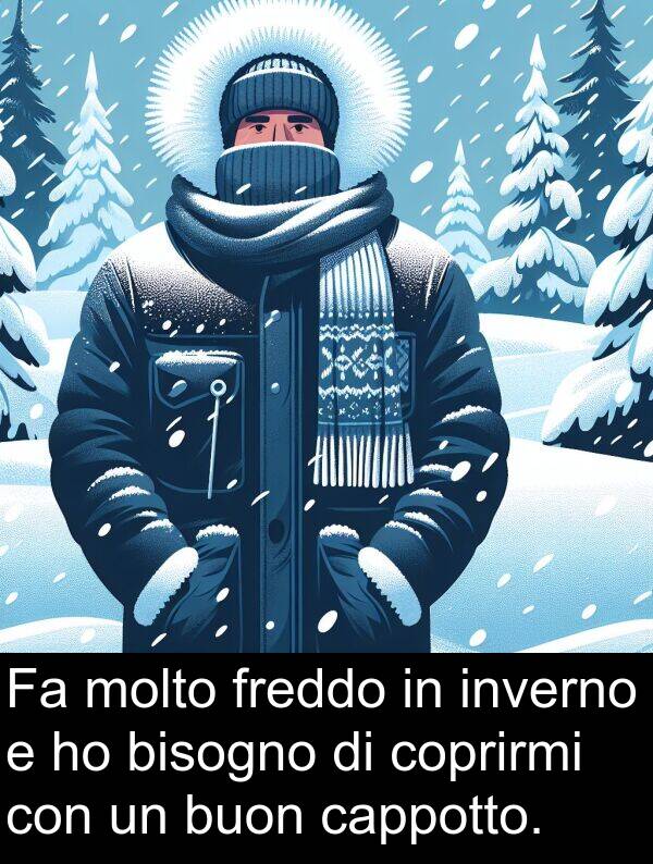 buon: Fa molto freddo in inverno e ho bisogno di coprirmi con un buon cappotto.