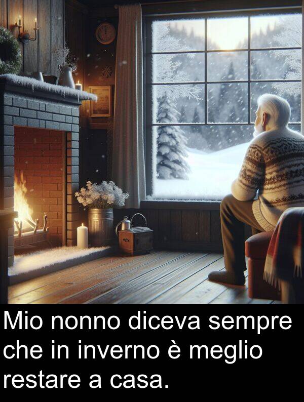 restare: Mio nonno diceva sempre che in inverno è meglio restare a casa.