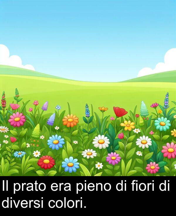 colori: Il prato era pieno di fiori di diversi colori.