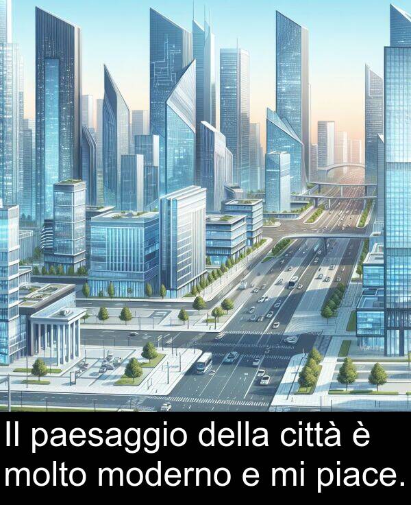 piace: Il paesaggio della città è molto moderno e mi piace.