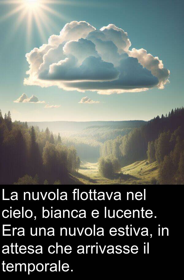 bianca: La nuvola flottava nel cielo, bianca e lucente. Era una nuvola estiva, in attesa che arrivasse il temporale.