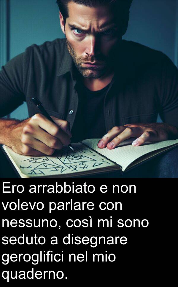 nessuno: Ero arrabbiato e non volevo parlare con nessuno, così mi sono seduto a disegnare geroglifici nel mio quaderno.