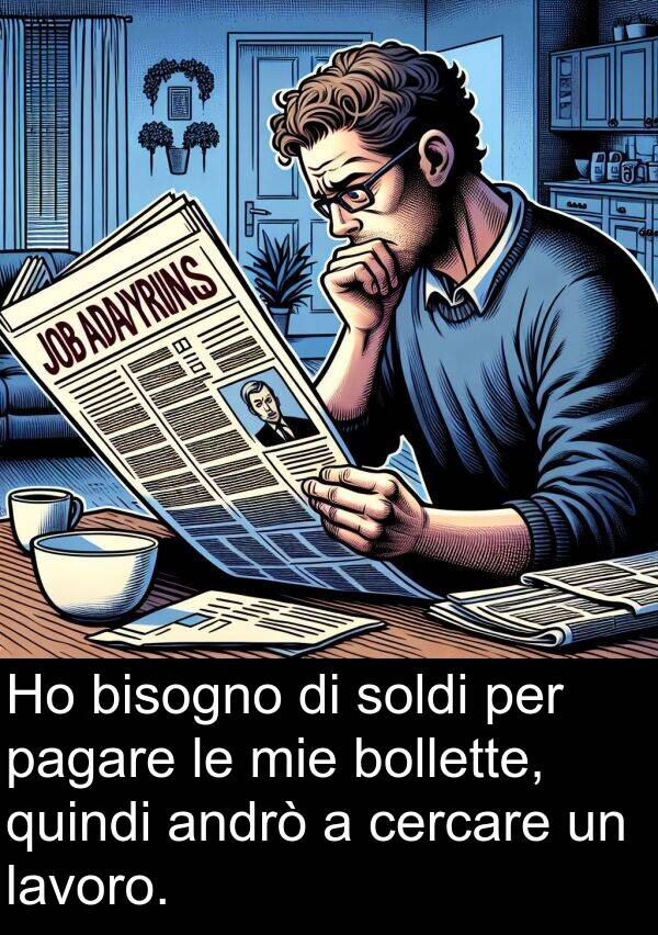 lavoro: Ho bisogno di soldi per pagare le mie bollette, quindi andrò a cercare un lavoro.