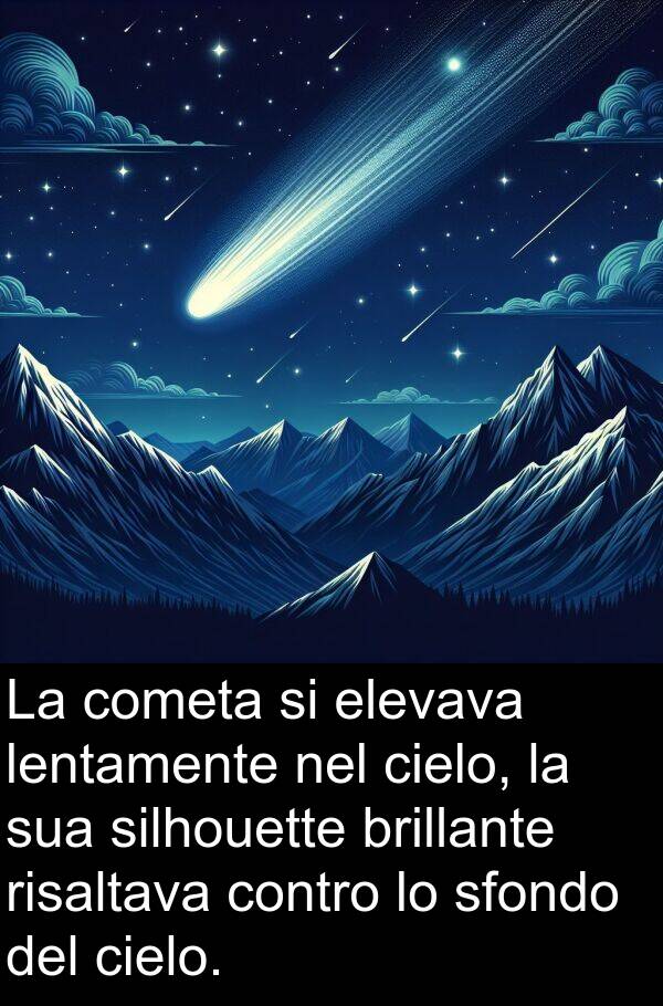 elevava: La cometa si elevava lentamente nel cielo, la sua silhouette brillante risaltava contro lo sfondo del cielo.