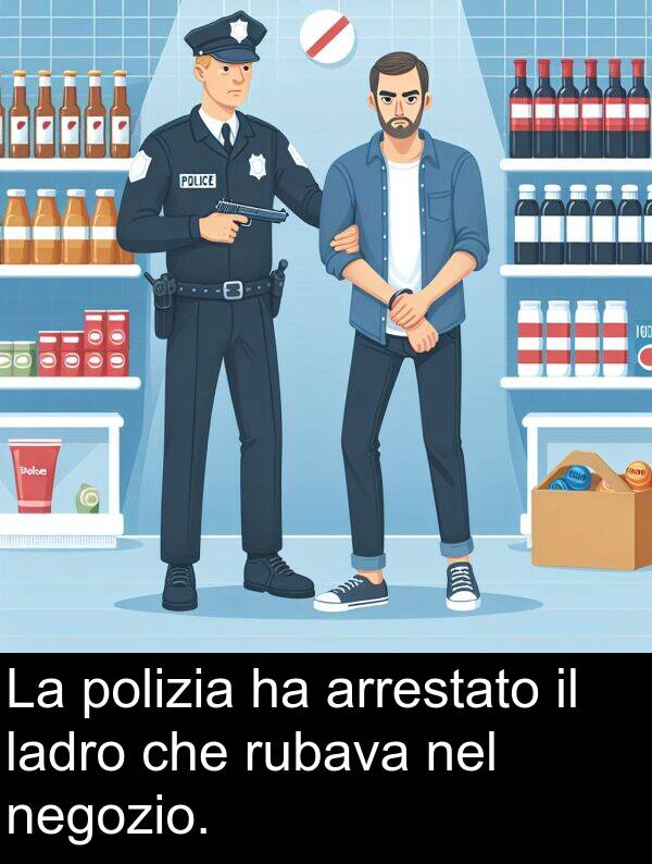 ladro: La polizia ha arrestato il ladro che rubava nel negozio.