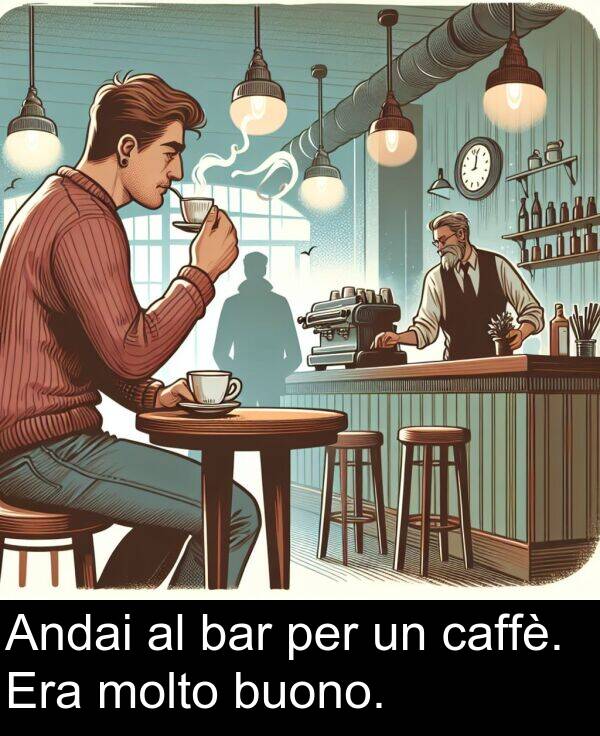 bar: Andai al bar per un caffè. Era molto buono.