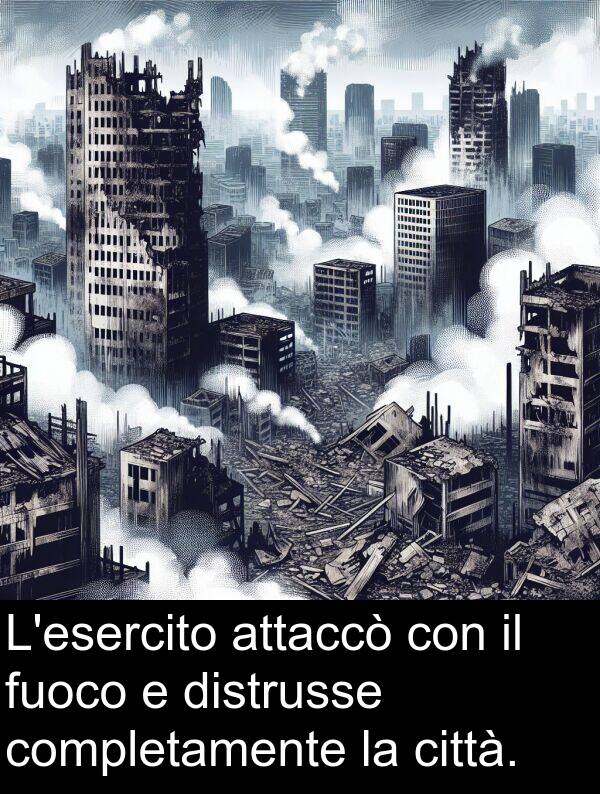 distrusse: L'esercito attaccò con il fuoco e distrusse completamente la città.